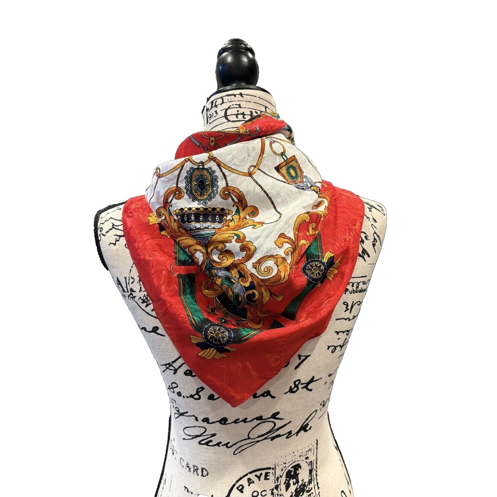 Scarf Abstract Design Made in‎ Korea Womens 34.25" x 35.6" Red Silk ?